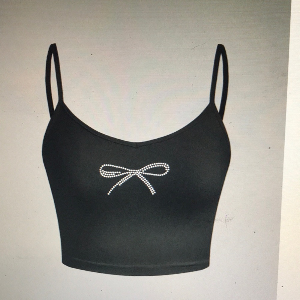 Black Crop Top with Rhinestone Bow